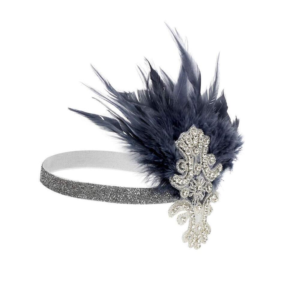 4631 1920s Great Gatsby Headband Vintage Feather Flapper 20s Headpiece